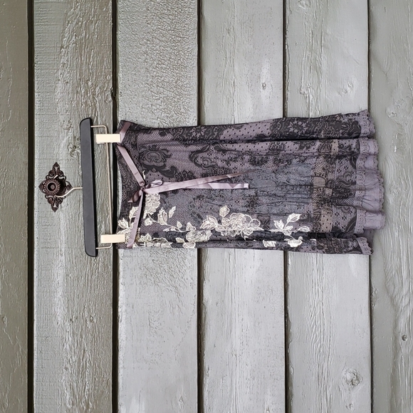 DESIGUAL Sacha Skirt Gray Lace Print sz M Women's - Picture 3 of 11